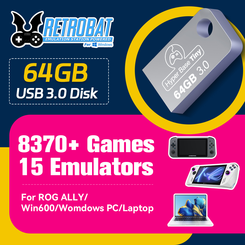 Retro Gaming Kiosk - JMachen 64GB ポータブルUSB 3.0 ゲーム用ハードディスク。8300以上のゲームと15種類のエミュレーターを搭載。PSP/DC/N64/NES/SNES、ROG ALLY、Windows