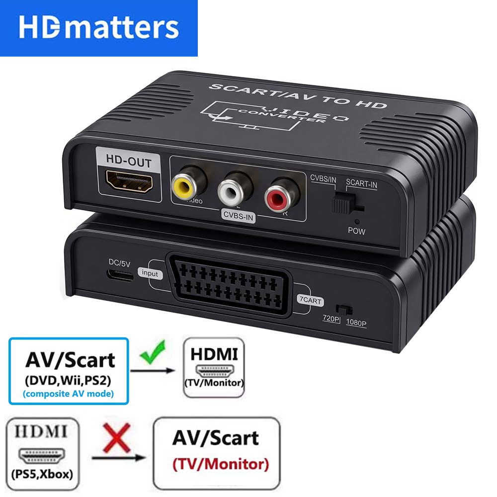 Scart To Hdmi - スカート-HDMIコンバーター 2-in-1 コンポジットAVスカート-HDMIケーブルコンバーター スカートRCA入力-HDMI出力 Wii、DVD、HDTV用